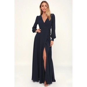 Size XL Lulu’s My Whole Heart Dark Navy Long Sleeve Wrap Dress Cocktail